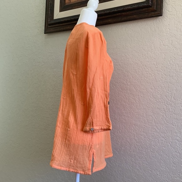 Soft Surroundings Orange Crepe Tunic Top Tassel Embroidered Floral size … - Picture 3 of 7